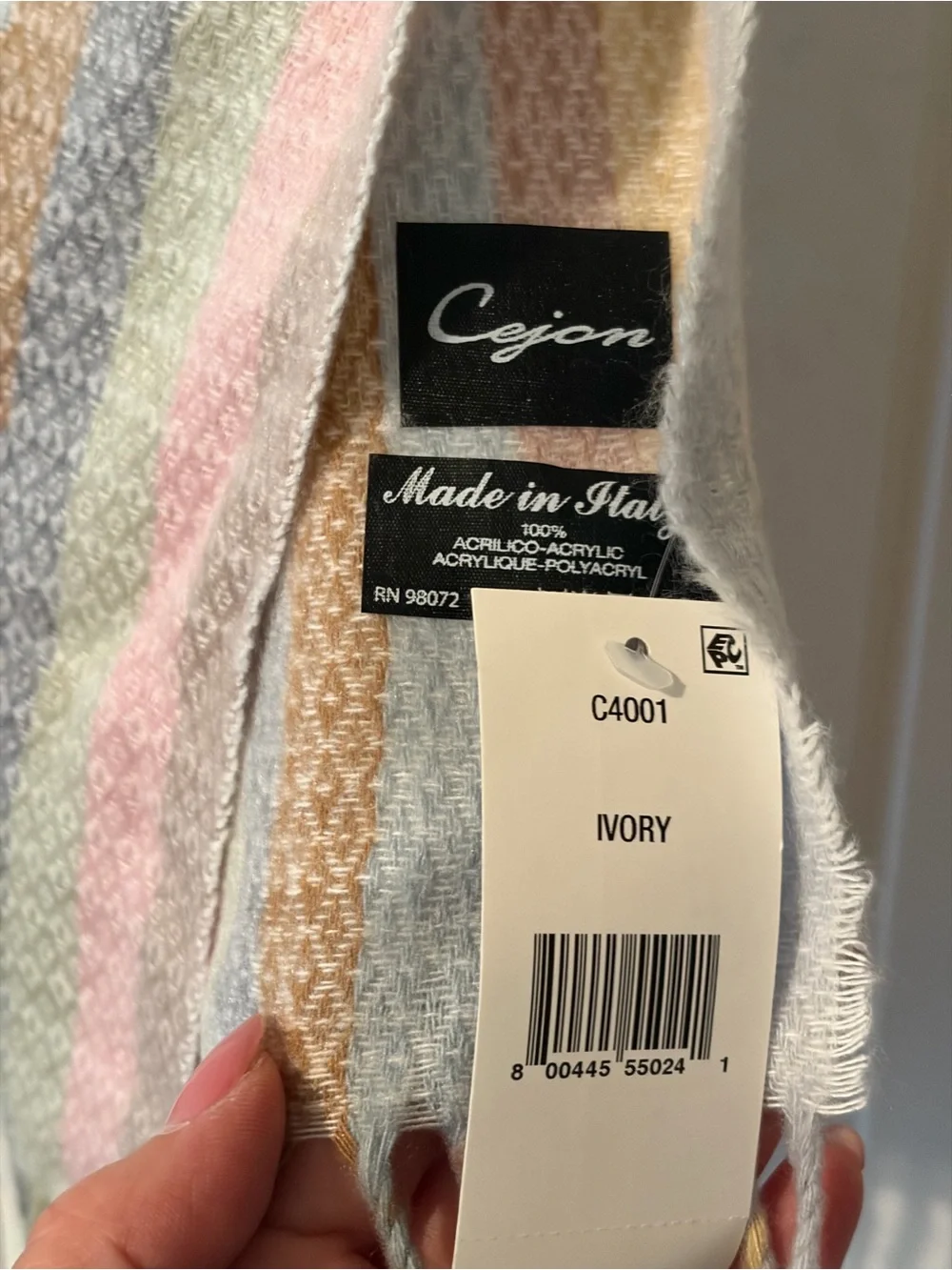 Cejon Pastel Striped Fringe Scarf in Pink, Blue, Cream, Brown
